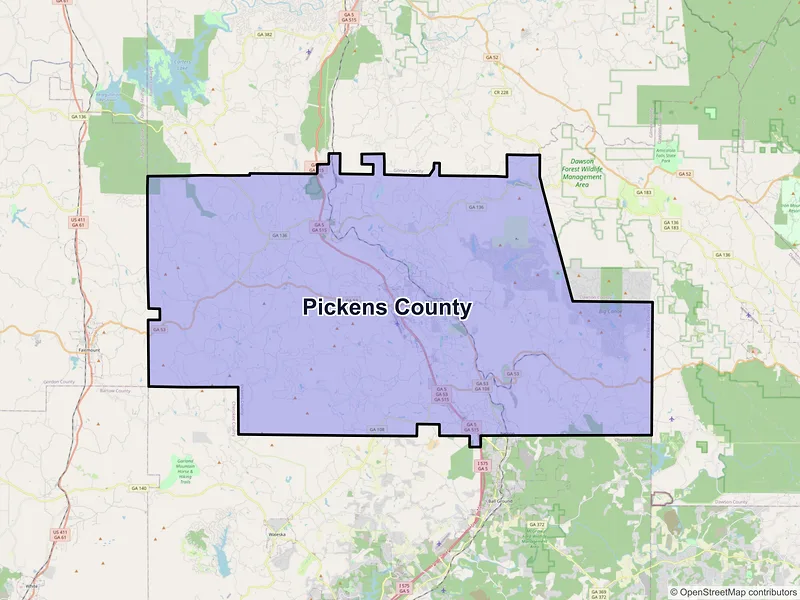Map of Pickens County, Georgia and ZIP codes