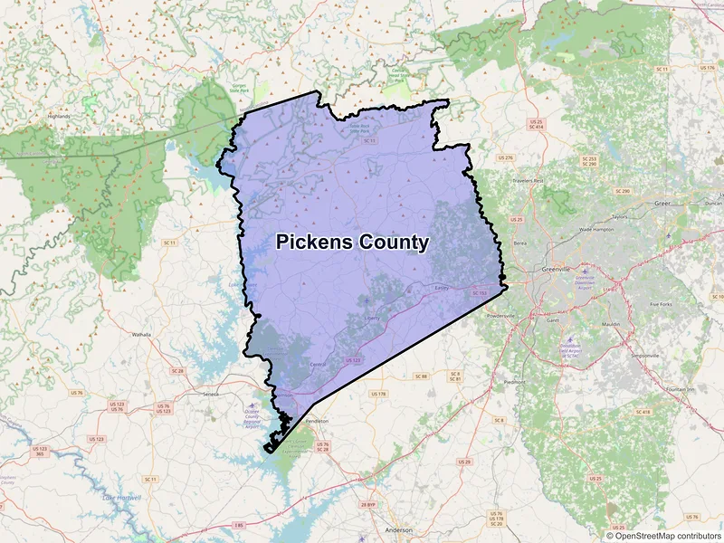 Map of Pickens County, South Carolina and ZIP codes