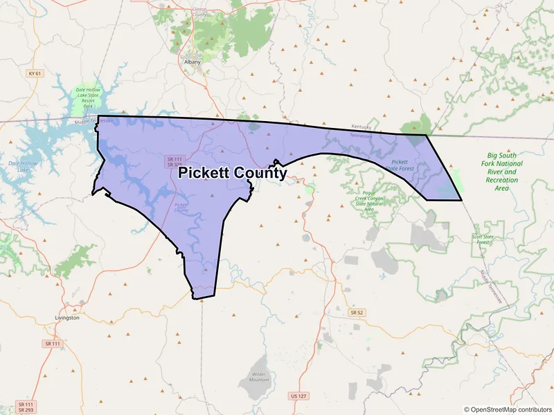 Map of Pickett County, Tennessee and ZIP codes