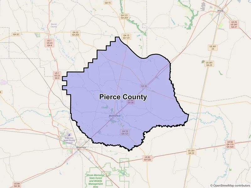 Map of Pierce County, Georgia and ZIP codes