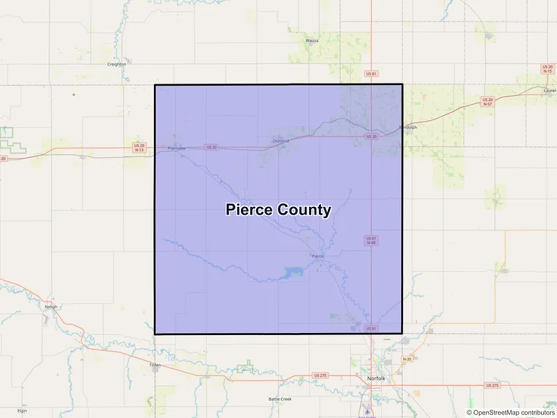 Map of Pierce County, Nebraska and ZIP codes