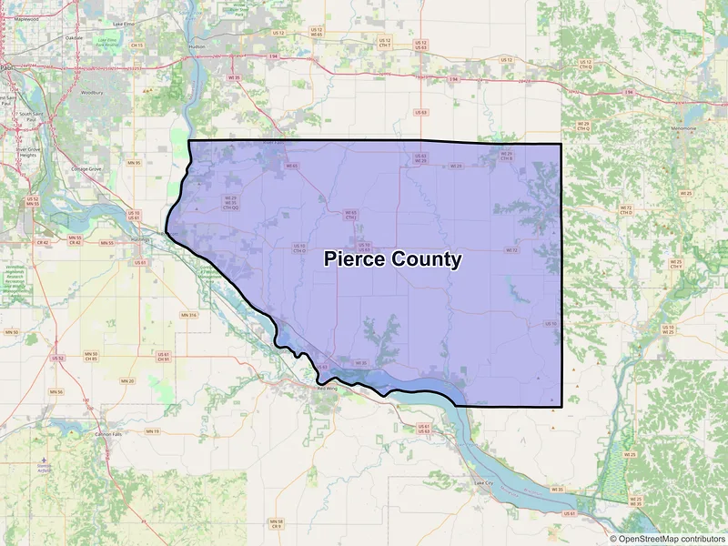 Map of Pierce County, Wisconsin and ZIP codes
