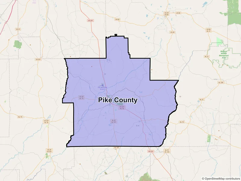 Map of Pike County, Alabama and ZIP codes