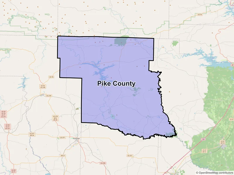 Map of Pike County, Arkansas and ZIP codes