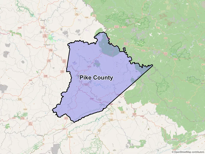 Map of Pike County, Kentucky and ZIP codes