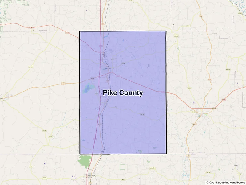 Map of Pike County, Mississippi and ZIP codes