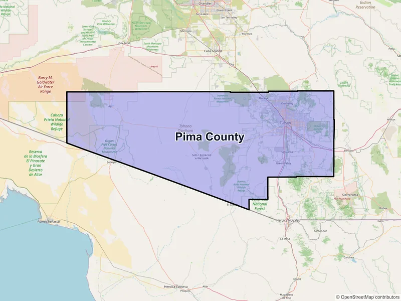 Map of Pima County, Arizona and ZIP codes
