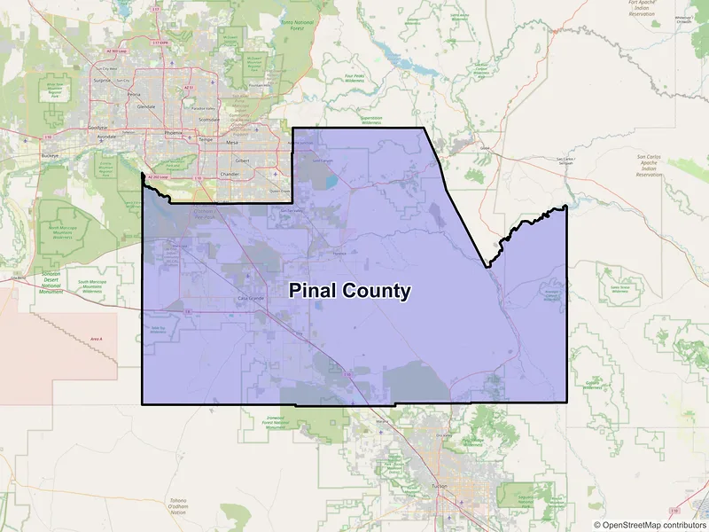 Map of Pinal County, Arizona and ZIP codes