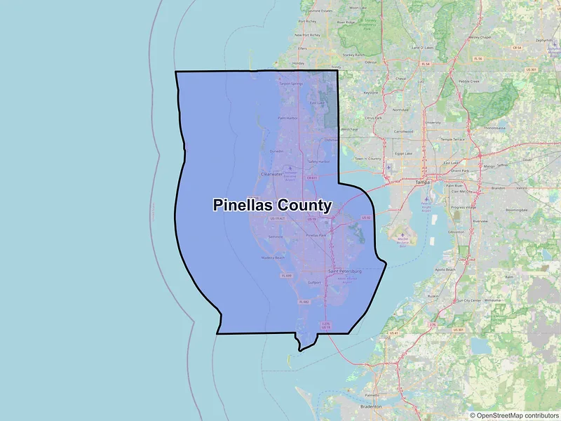 Map of Pinellas County, Florida and ZIP codes