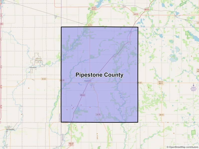 Map of Pipestone County, Minnesota and ZIP codes