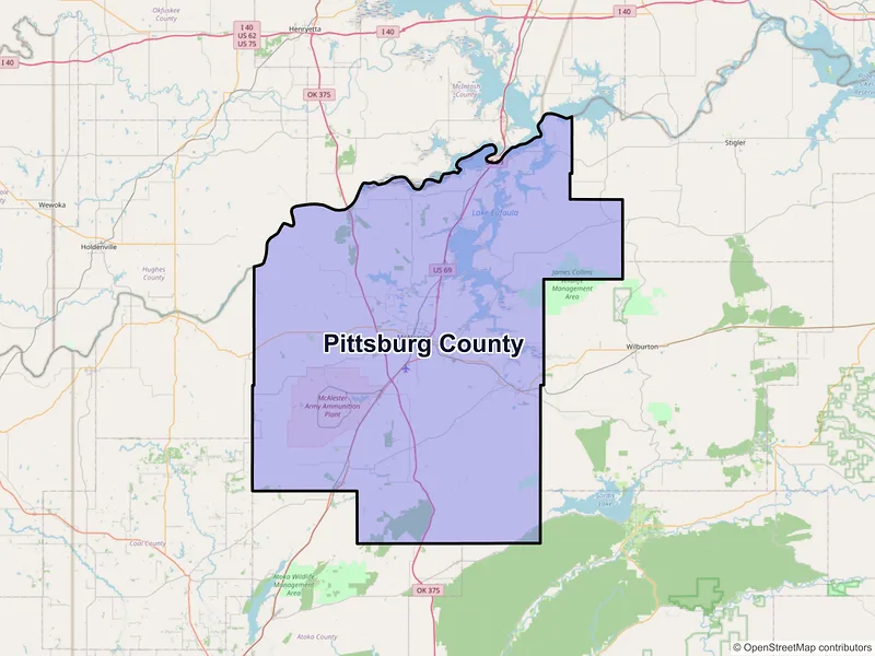 Map of Pittsburg County, Oklahoma and ZIP codes