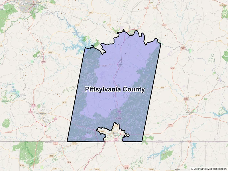 Map of Pittsylvania County, Virginia and ZIP codes