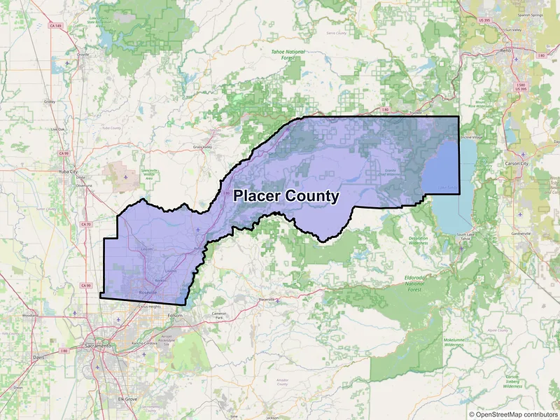 Map of Placer County, California and ZIP codes