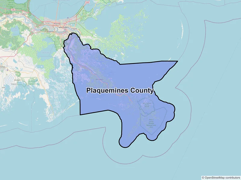 Map of Plaquemines County, Louisiana and ZIP codes