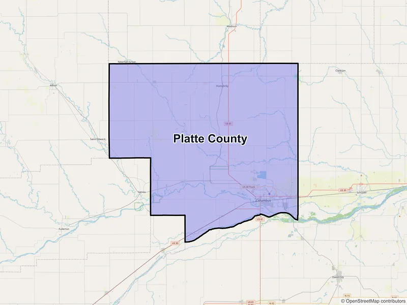 Map of Platte County, Nebraska and ZIP codes