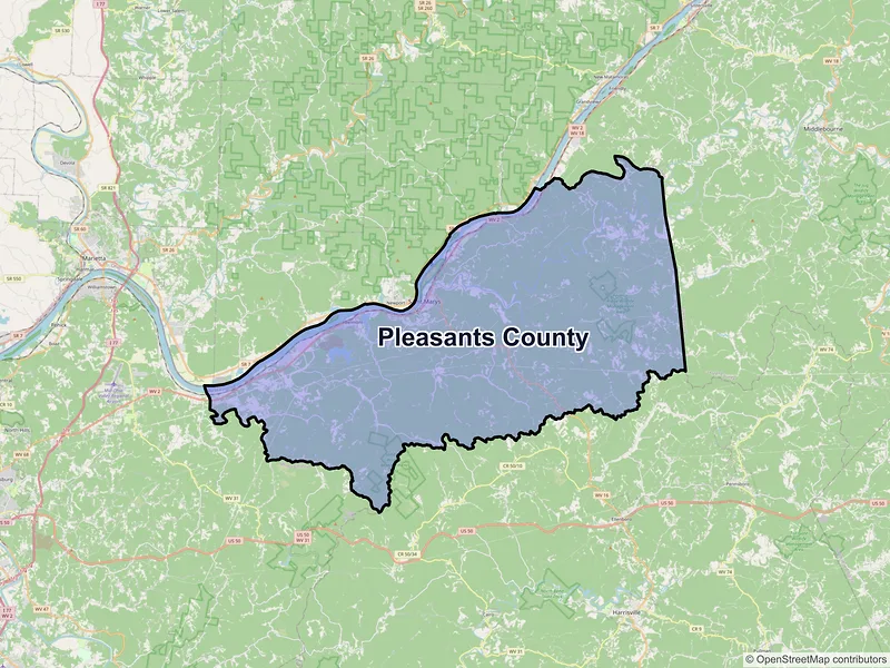 Map of Pleasants County, West Virginia and ZIP codes