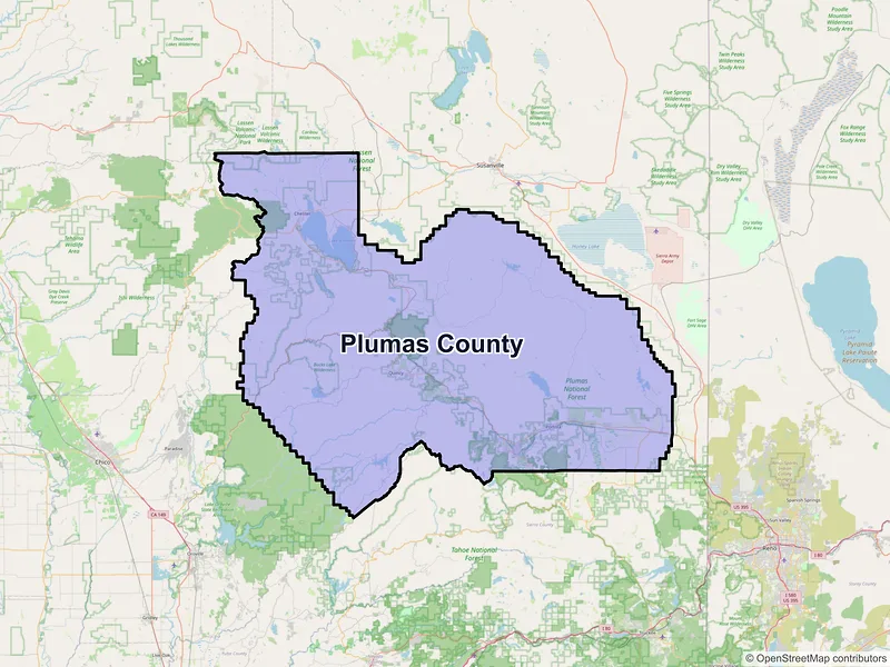 Map of Plumas County, California and ZIP codes