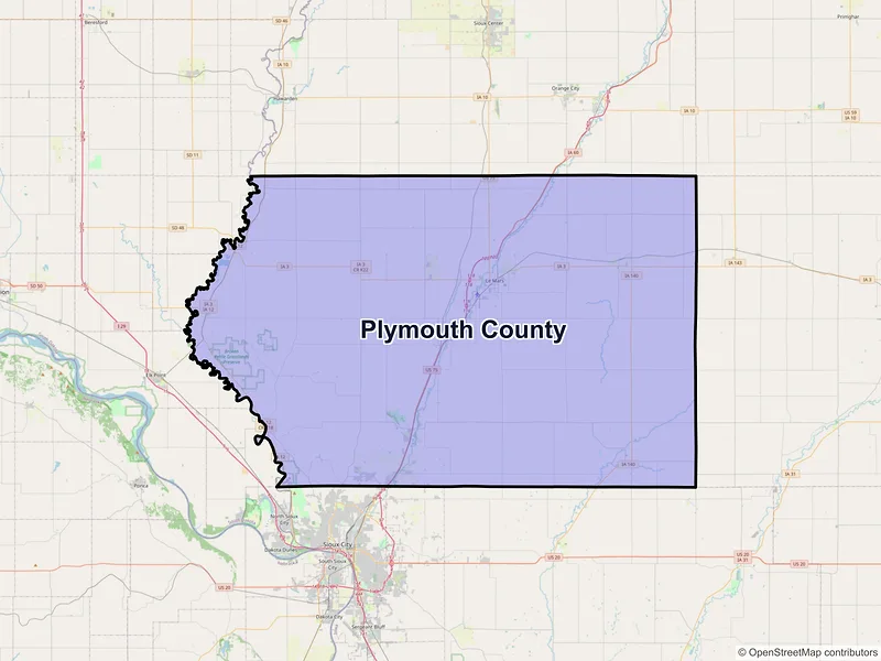Map of Plymouth County, Iowa and ZIP codes