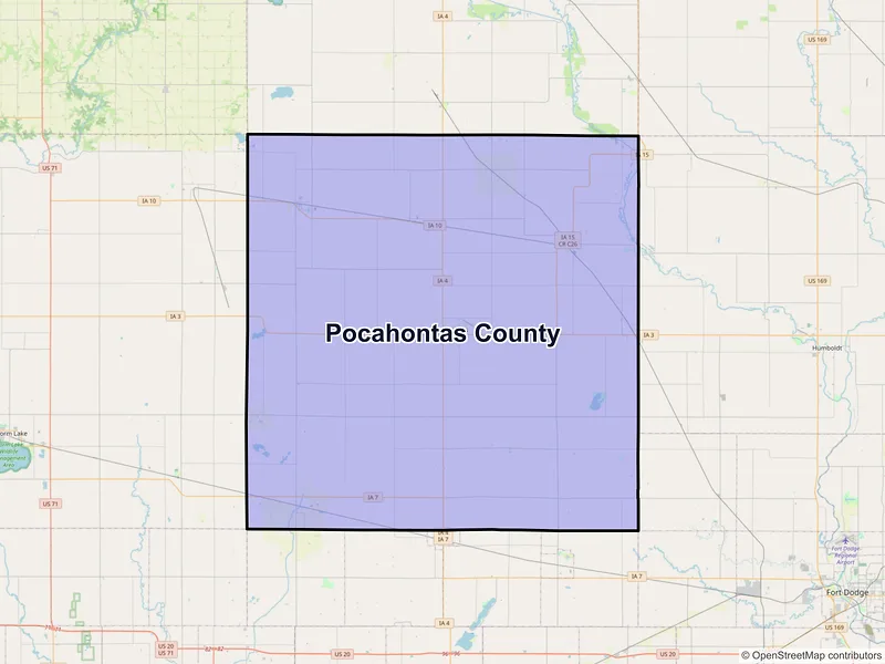 Map of Pocahontas County, Iowa and ZIP codes