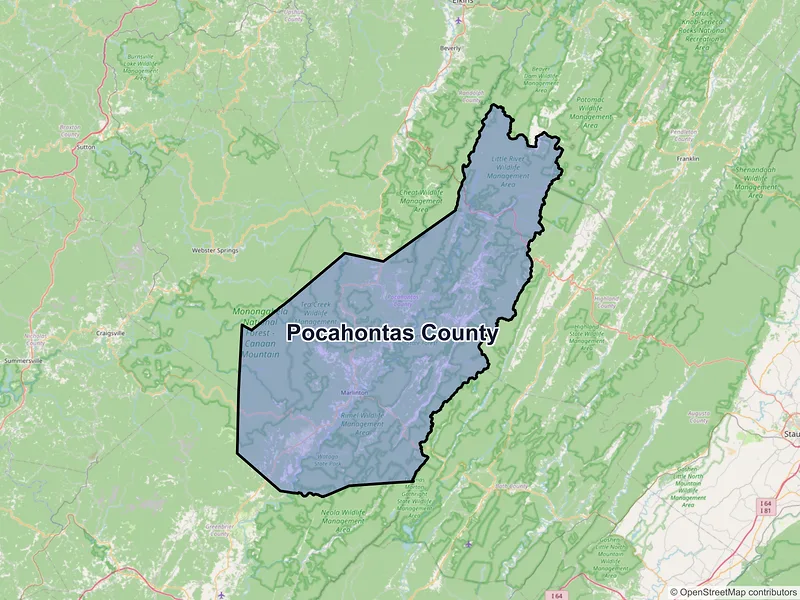 Map of Pocahontas County, West Virginia and ZIP codes