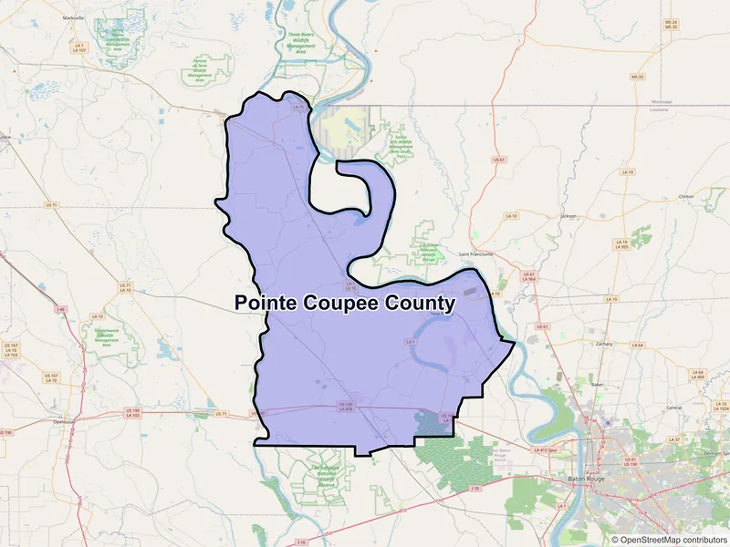 Map of Pointe Coupee County, Louisiana and ZIP codes