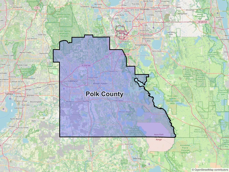 Map of Polk County, Florida and ZIP codes
