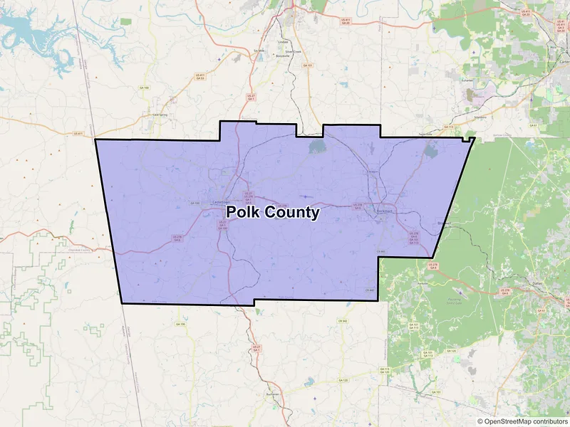 Map of Polk County, Georgia and ZIP codes