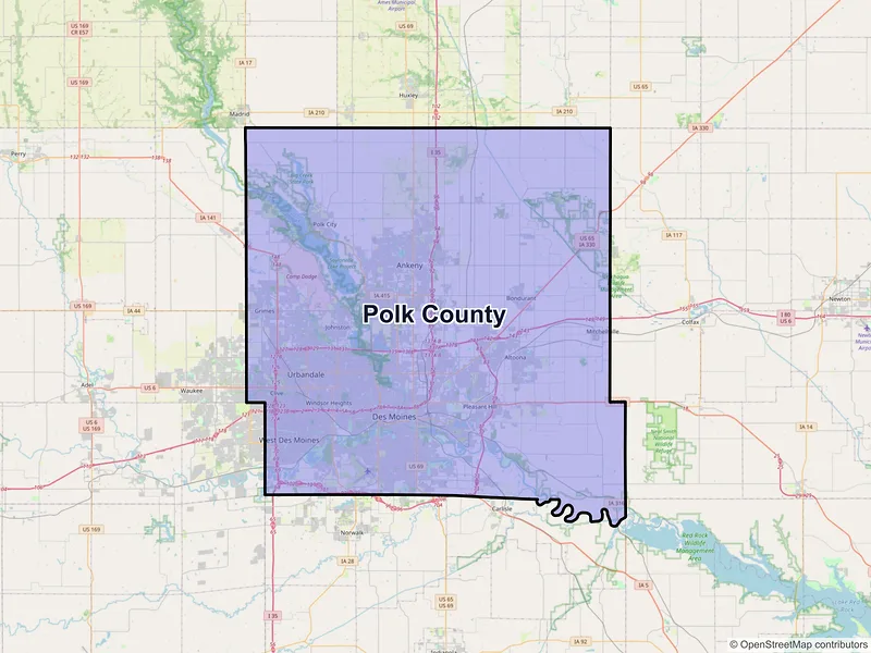 Map of Polk County, Iowa and ZIP codes