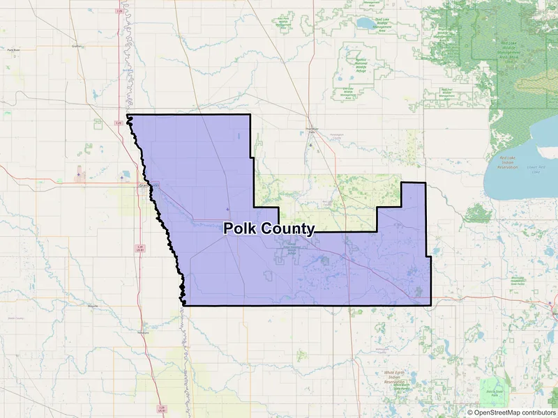 Map of Polk County, Minnesota and ZIP codes