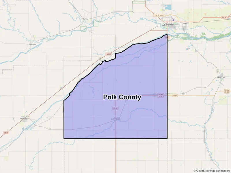 Map of Polk County, Nebraska and ZIP codes