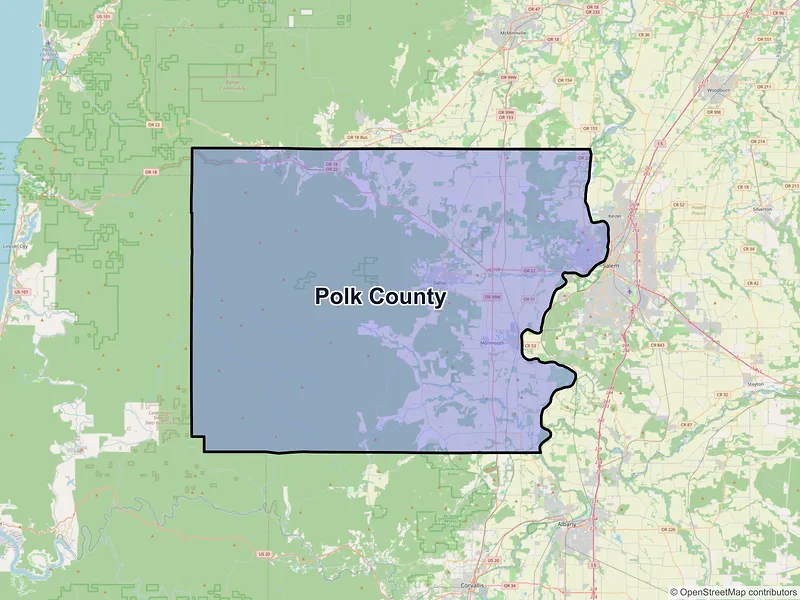 Map of Polk County, Oregon and ZIP codes