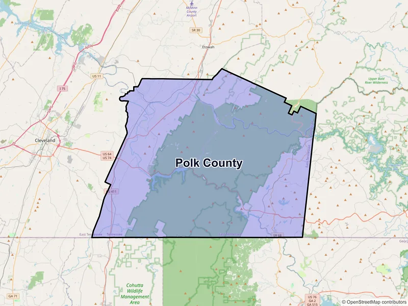 Map of Polk County, Tennessee and ZIP codes