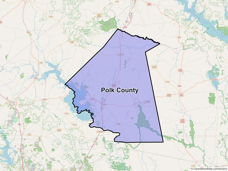 Map of Polk County, Texas and ZIP codes