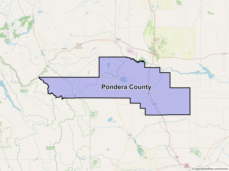 Map of Pondera County, Montana and ZIP codes