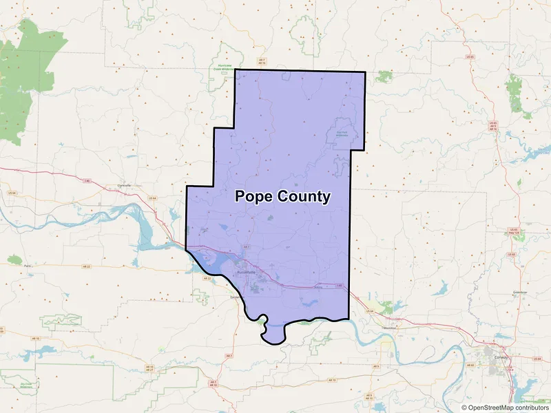 Map of Pope County, Arkansas and ZIP codes