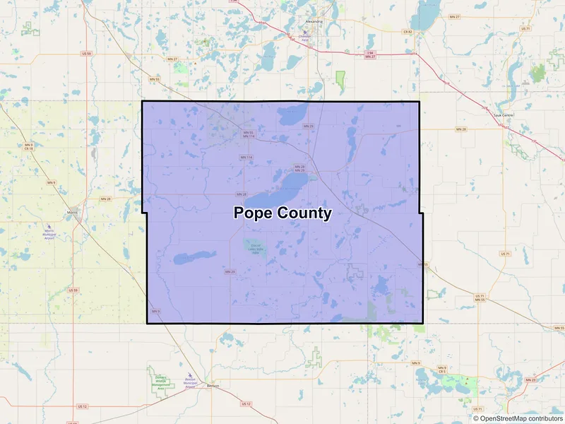 Map of Pope County, Minnesota and ZIP codes
