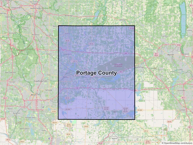 Map of Portage County, Ohio and ZIP codes