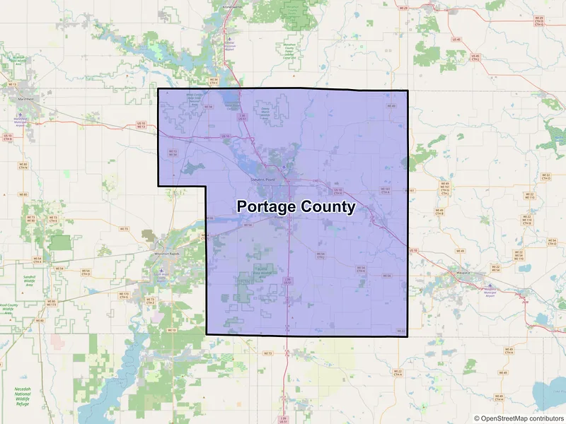 Map of Portage County, Wisconsin and ZIP codes