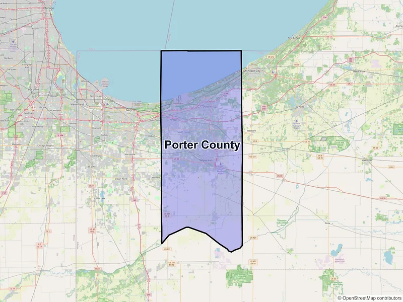 Map of Porter County, Indiana and ZIP codes