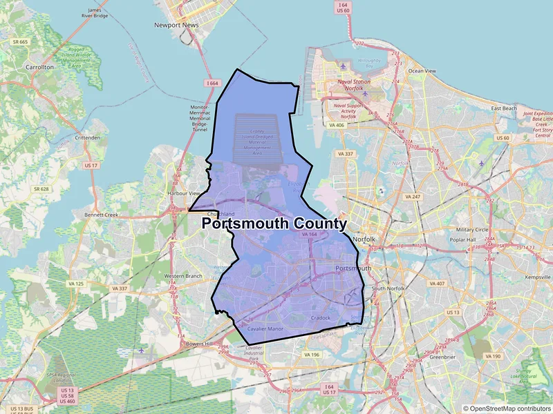 Map of Portsmouth County, Virginia and ZIP codes