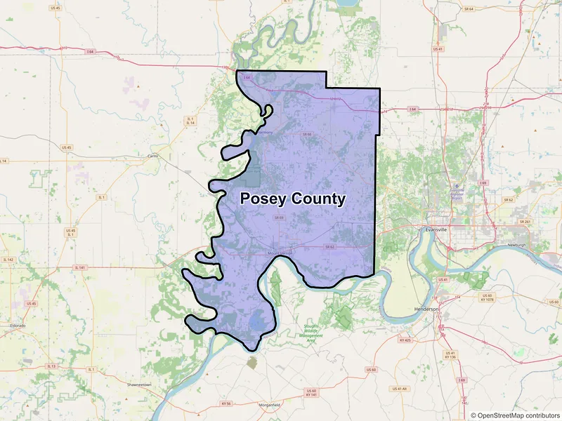 Map of Posey County, Indiana and ZIP codes