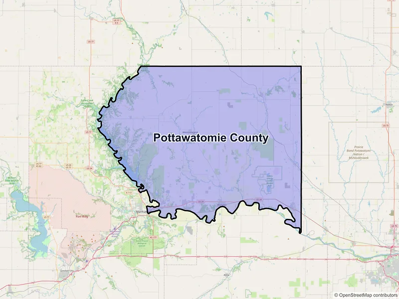 Map of Pottawatomie County, Kansas and ZIP codes
