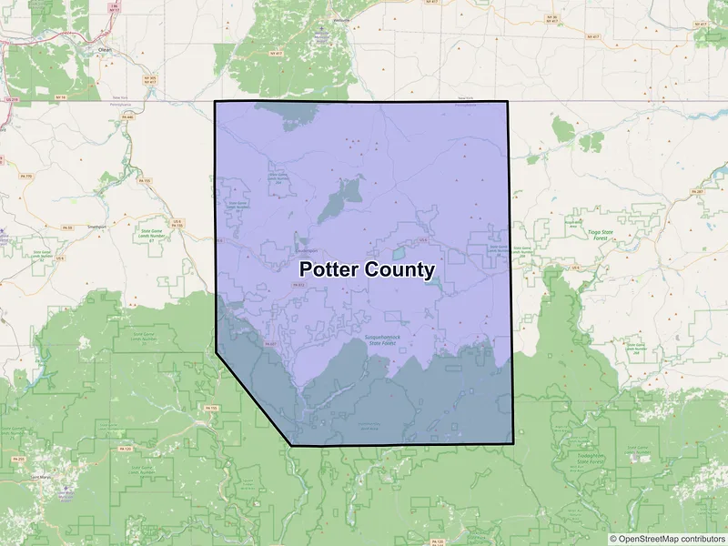 Map of Potter County, Pennsylvania and ZIP codes