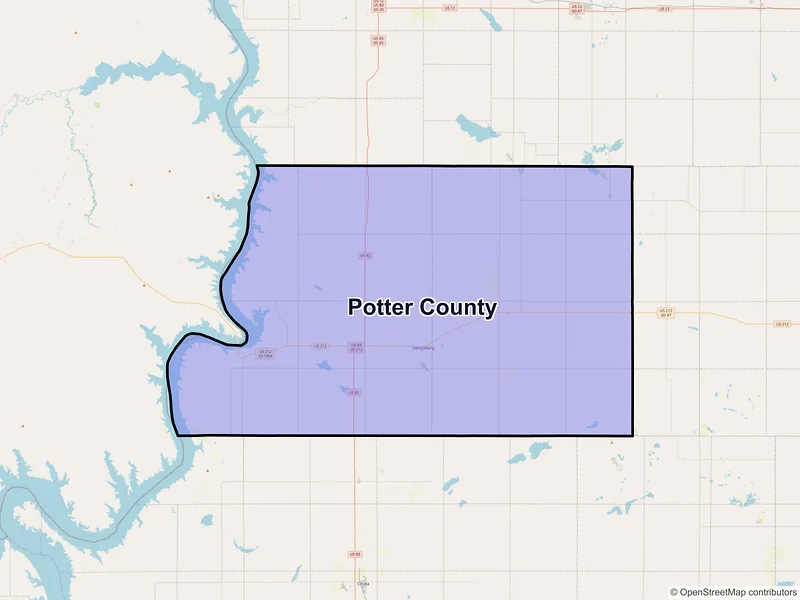 Map of Potter County, South Dakota and ZIP codes