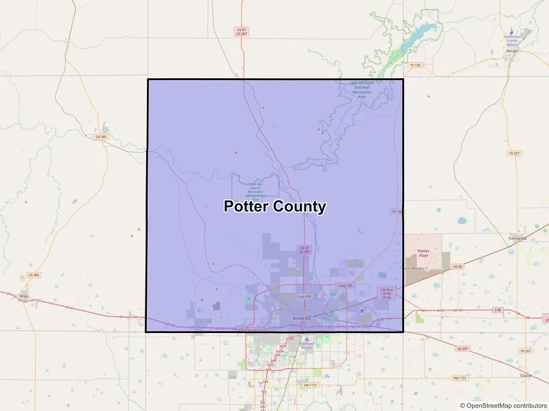 Map of Potter County, Texas and ZIP codes