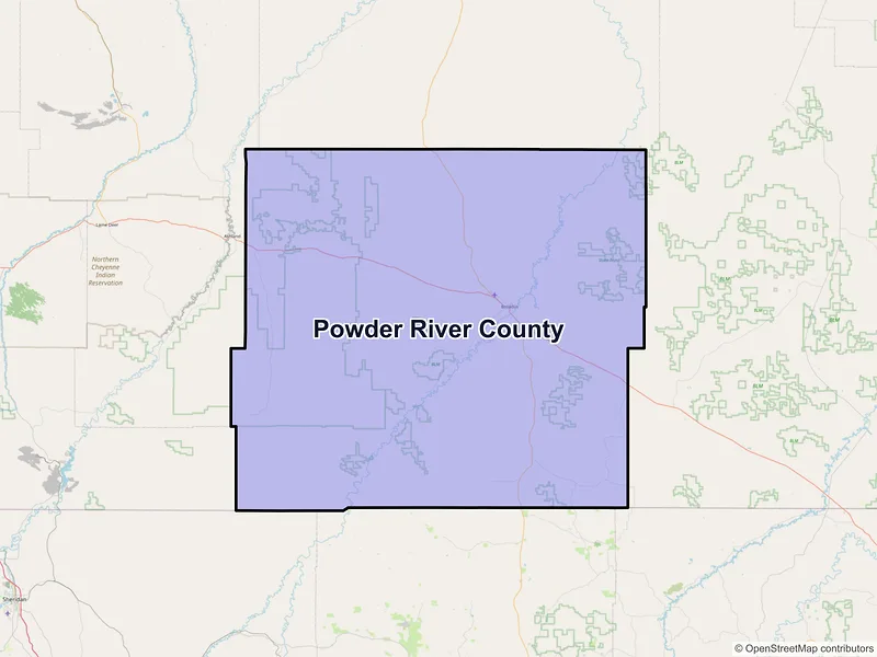 Map of Powder River County, Montana and ZIP codes