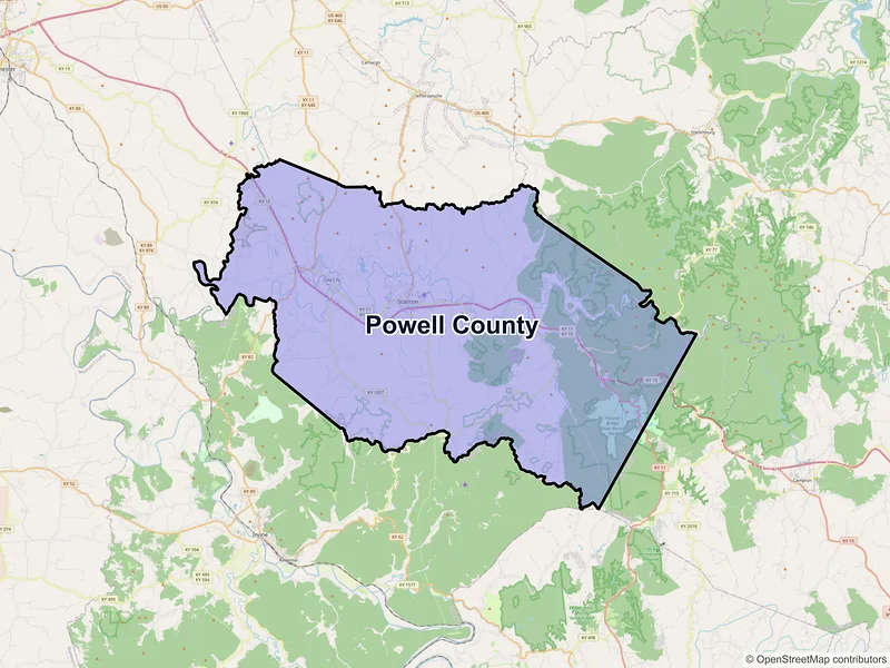 Map of Powell County, Kentucky and ZIP codes