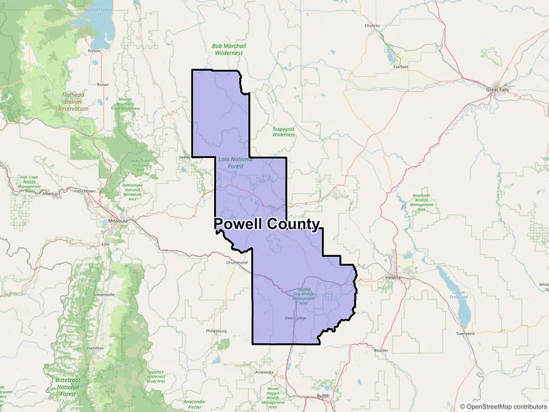 Map of Powell County, Montana and ZIP codes