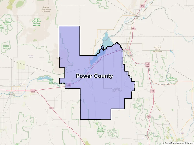 Map of Power County, Idaho and ZIP codes