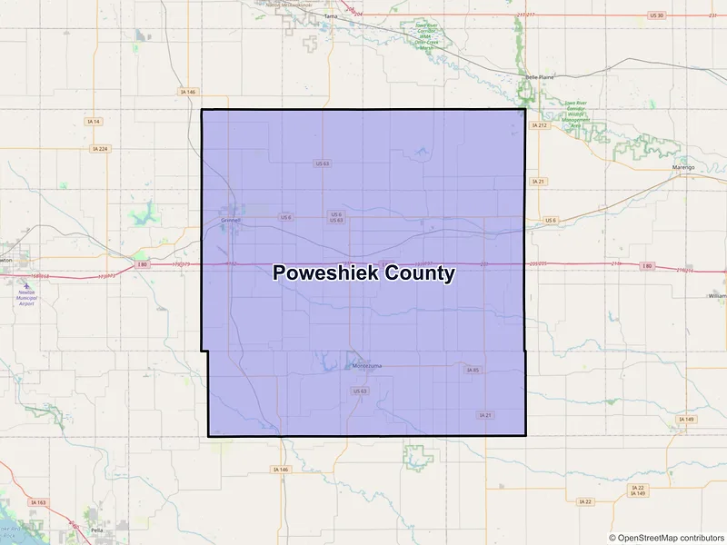 Map of Poweshiek County, Iowa and ZIP codes